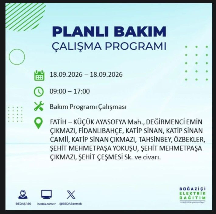 İstanbul’da bugün birçok ilçe karanlıkta kalacak (18 Eylül 2026) BEDAŞ ve AYEDAŞ duyurdu - Resim: 41