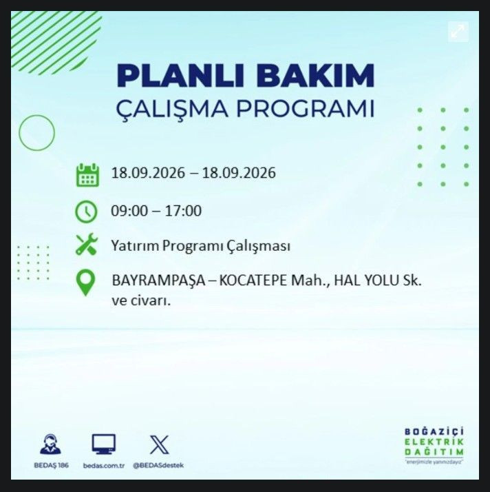 İstanbul’da bugün birçok ilçe karanlıkta kalacak (18 Eylül 2026) BEDAŞ ve AYEDAŞ duyurdu - Resim: 30