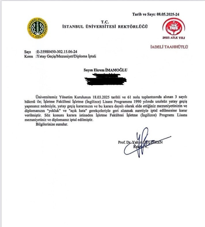Diploma iptali İmamoğlu'na tebliğ edildi - Resim : 1