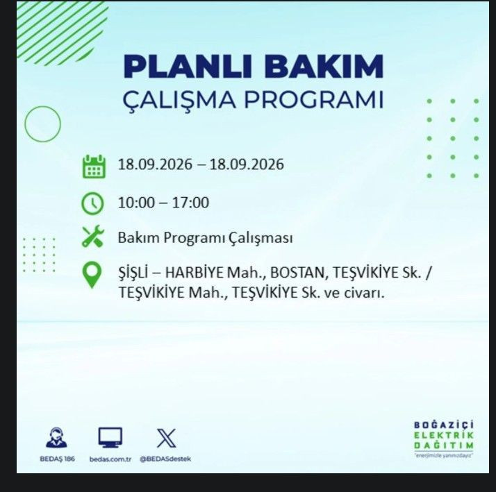 İstanbul’da bugün birçok ilçe karanlıkta kalacak (18 Eylül 2026) BEDAŞ ve AYEDAŞ duyurdu - Resim: 52