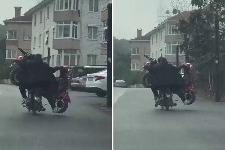 Trafikte tehlikeli yolculuk: Motosikletle motosiklet taşıdılar