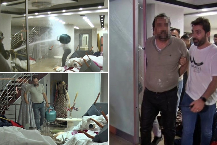 Şimdi de gelinlikçiyi savaş alanına çevirdi