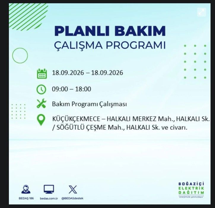 İstanbul’da bugün birçok ilçe karanlıkta kalacak (18 Eylül 2026) BEDAŞ ve AYEDAŞ duyurdu - Resim: 43