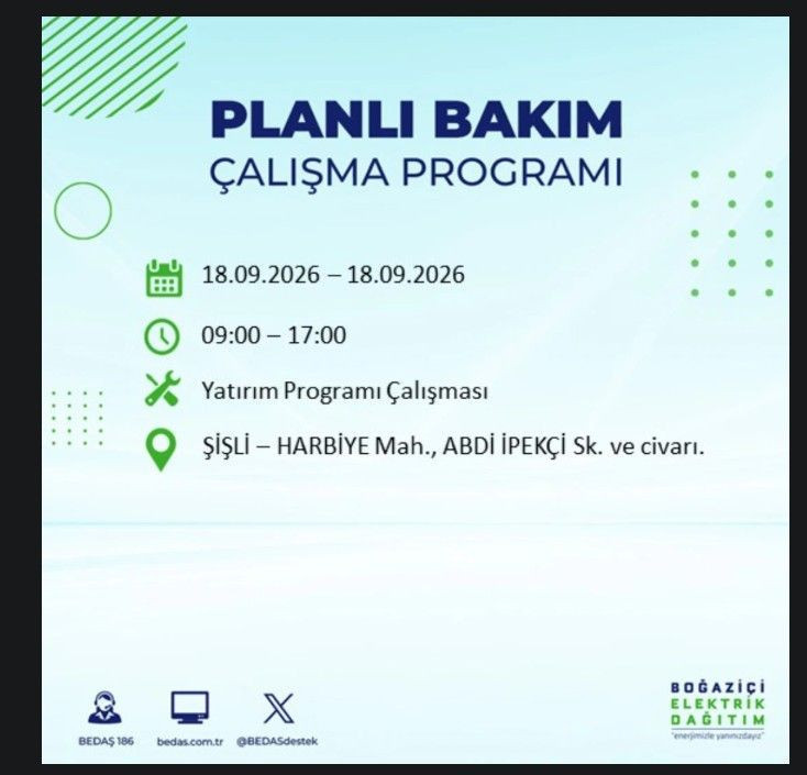 İstanbul’da bugün birçok ilçe karanlıkta kalacak (18 Eylül 2026) BEDAŞ ve AYEDAŞ duyurdu - Resim: 53