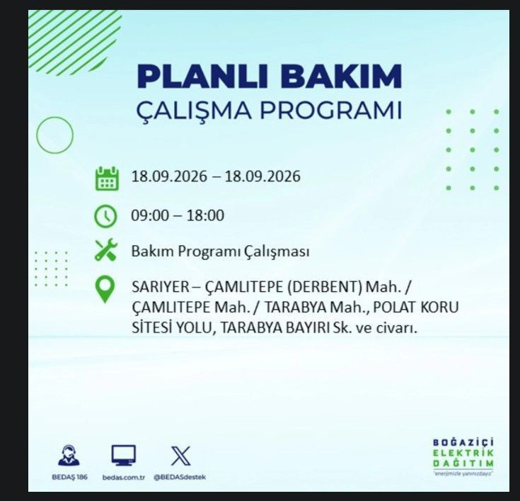 İstanbul’da bugün birçok ilçe karanlıkta kalacak (18 Eylül 2026) BEDAŞ ve AYEDAŞ duyurdu - Resim: 45
