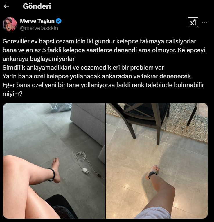 Ev hapsindeki Merve Taşkın paylaştı: İki gündür kelepçeyi takamadılar - Resim : 1