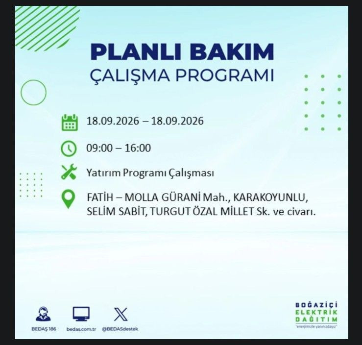 İstanbul’da bugün birçok ilçe karanlıkta kalacak (18 Eylül 2026) BEDAŞ ve AYEDAŞ duyurdu - Resim: 40