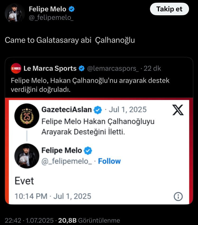 Melo'dan Hakan Çalhanoğlu'na: Come to Galatasaray abi - Resim : 1