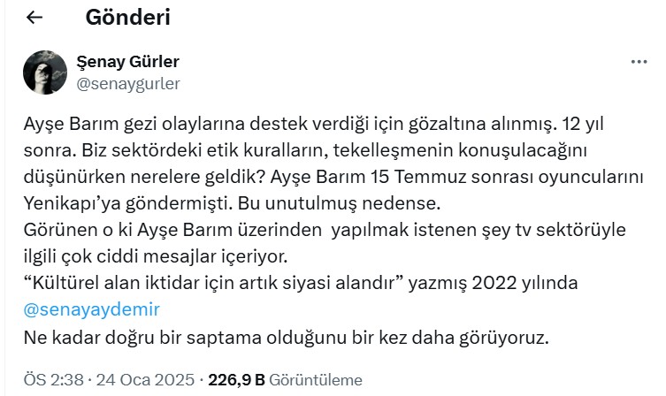 Ünlü isimlerden Ayşe Barım'ın gözaltına alınmasına tepki - Resim: 5