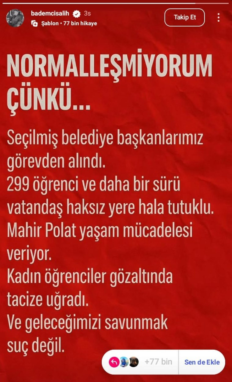 Salih Bademci'den tutuklamalara tepki: 'Normalleşmiyorum çünkü...' - Resim : 1