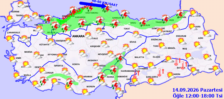 Sel, yıldırım, heyelan: 4 ile sarı kodlu uyarı (14 Eyl&uuml;l 2026) - Resim : 2