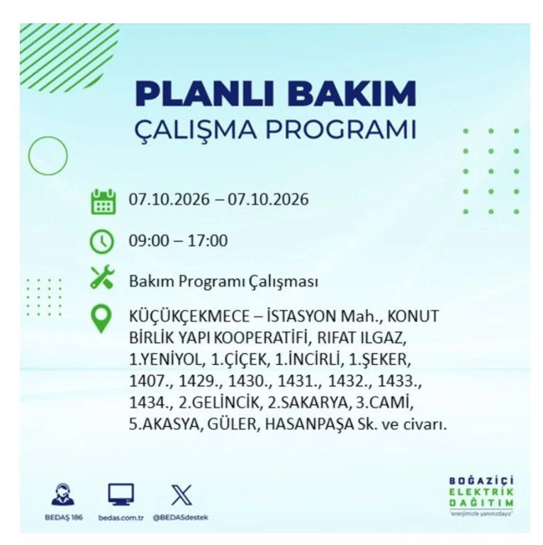 İstanbul’un 25 ilçesi bugün karanlığa gömülecek. İlçe ilçe saat saat duyuruldu - Resim: 47