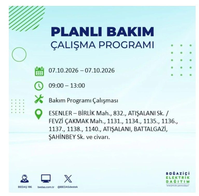 İstanbul’un 25 ilçesi bugün karanlığa gömülecek. İlçe ilçe saat saat duyuruldu - Resim: 27