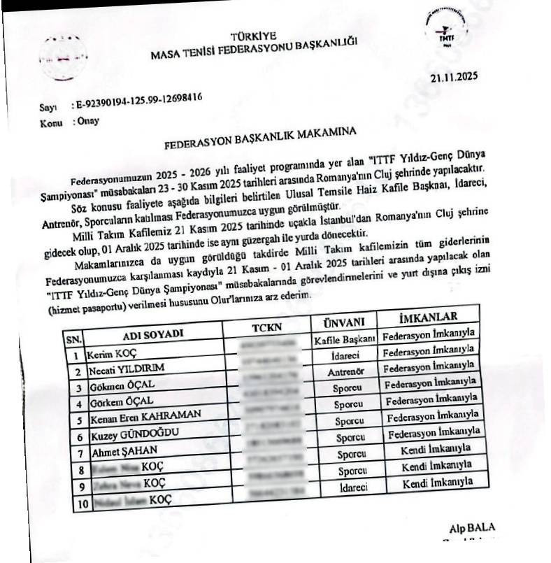 T&uuml;rkiye Masa Tenisi Federasyonu'nda GRİ PASAPORTLA AİLE BOYU SEYAHAT - Resim : 1