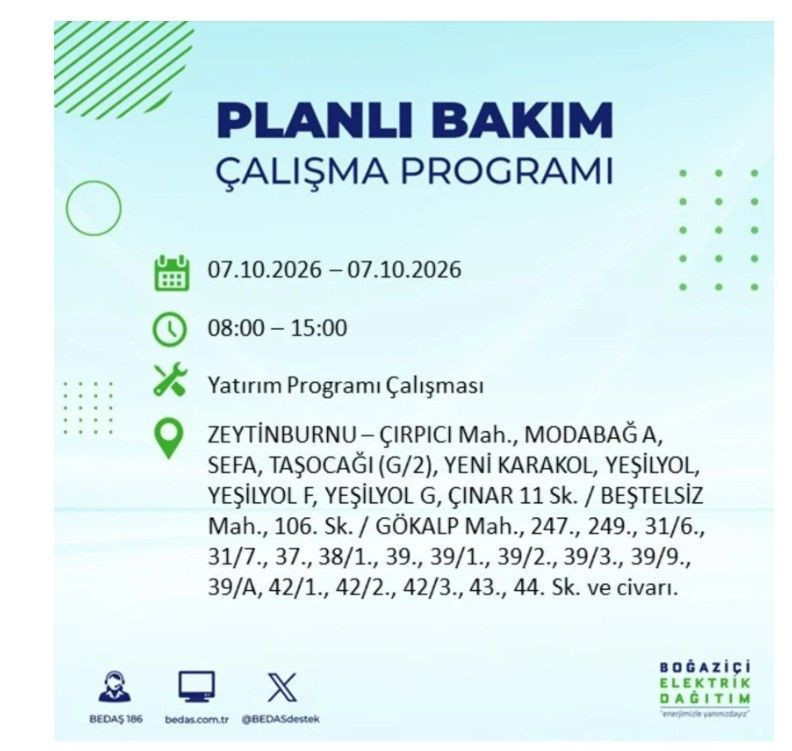 İstanbul’un 25 ilçesi bugün karanlığa gömülecek. İlçe ilçe saat saat duyuruldu - Resim: 62
