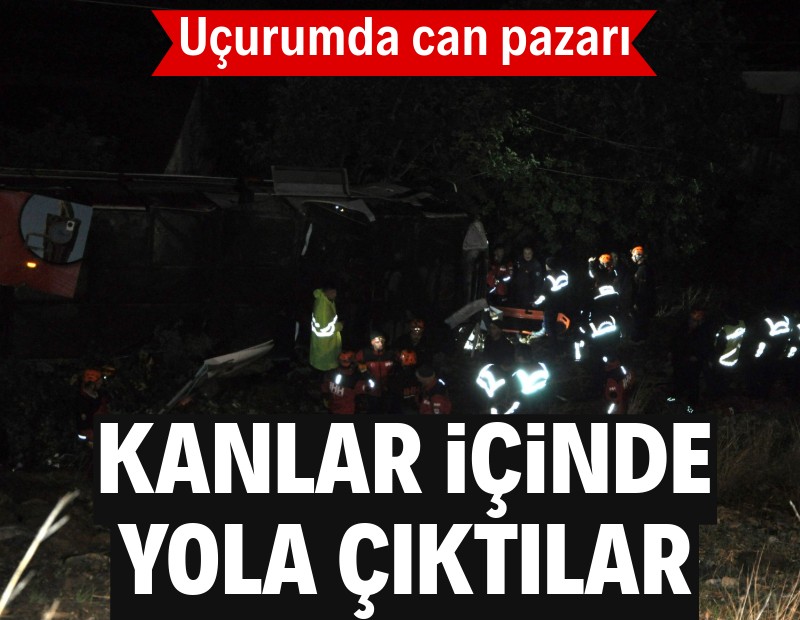 Yolcu otobüsü uçuruma yuvarlandı