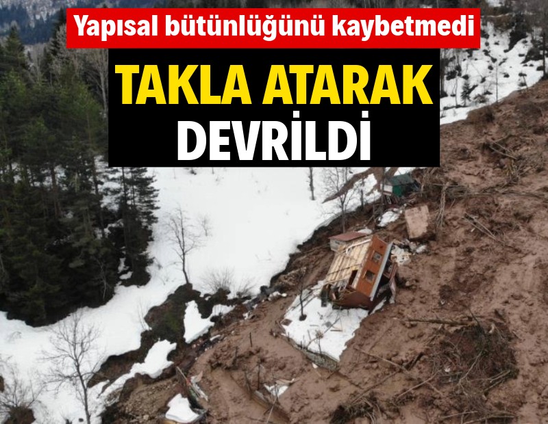 Artvin'de bir ev takla atarak devrildi