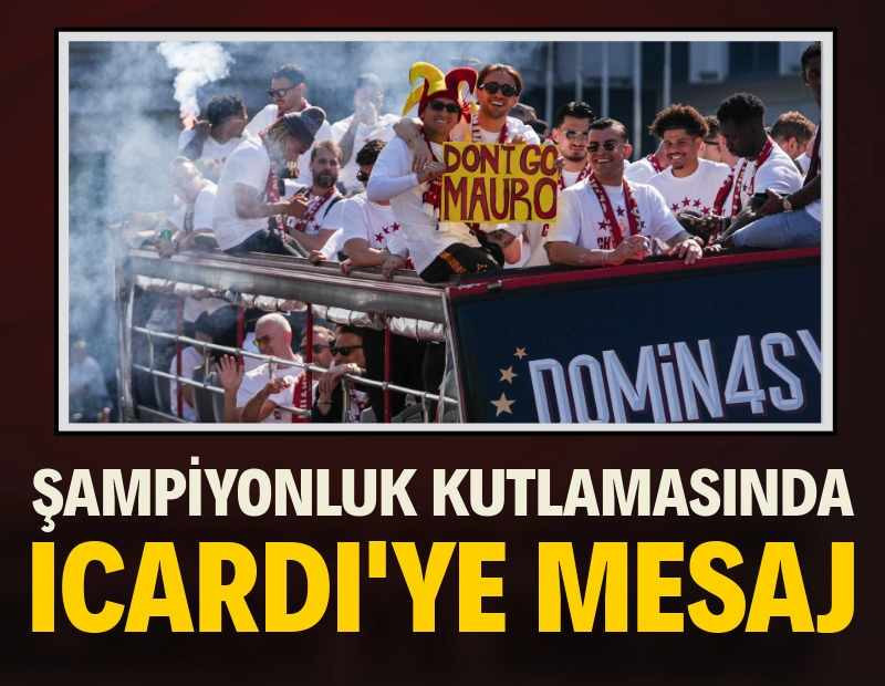 Galatasaray'ın şampiyonluk kutlamasında Icardi'ye 'kal' mesajı: Torreira ve Yunus Akgün pankart açtı