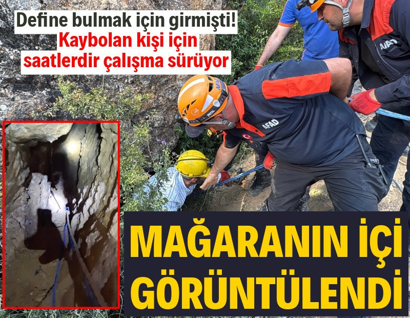 Çorum'da bir kişinin kaybolduğu mağaranın içi görüntülendi