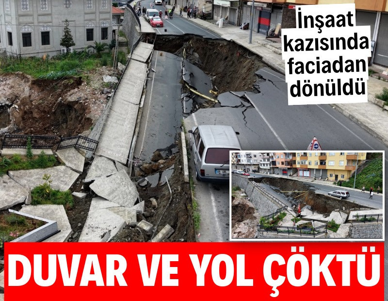 Yurt inşaatının kazısında istinat duvarı ve yol çöktü: 3 bina tahliye edildi
