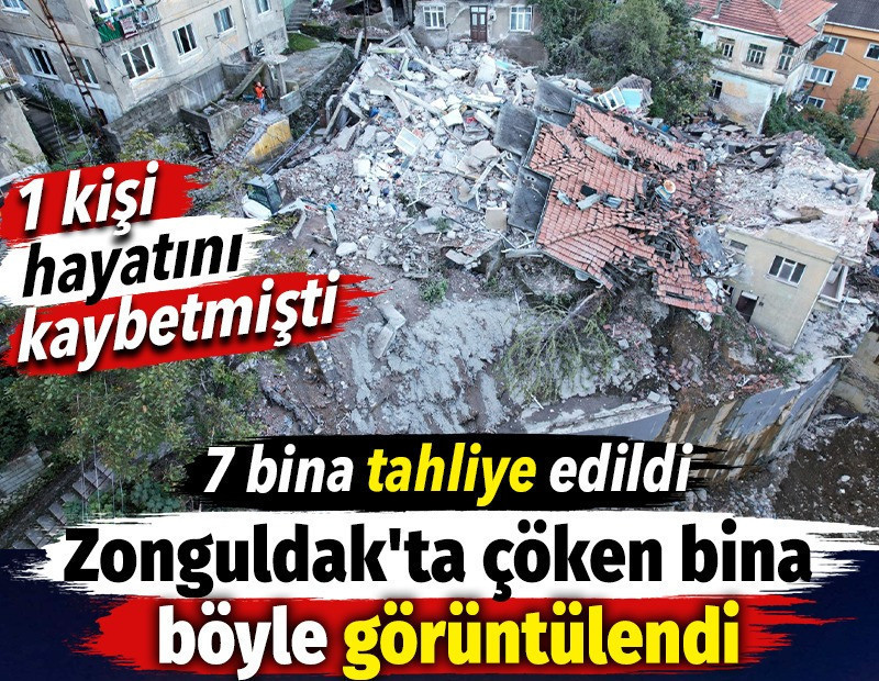 Zonguldak'ta çöken bina böyle görüntülendi. 7 bina tahliye edildi