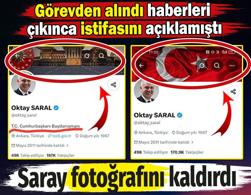 Görevden alındı haberleri çıkınca istifasını açıklamıştı. Saray fotoğrafını kaldırdı
