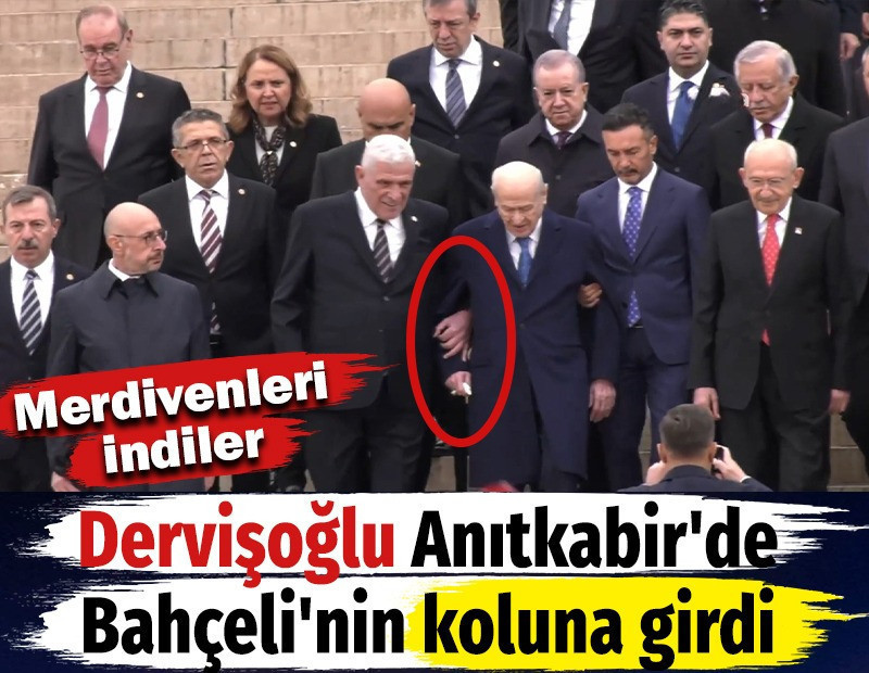 Dervişoğlu Anıtkabir'de Bahçeli'nin koluna girdi. Merdivenleri indiler