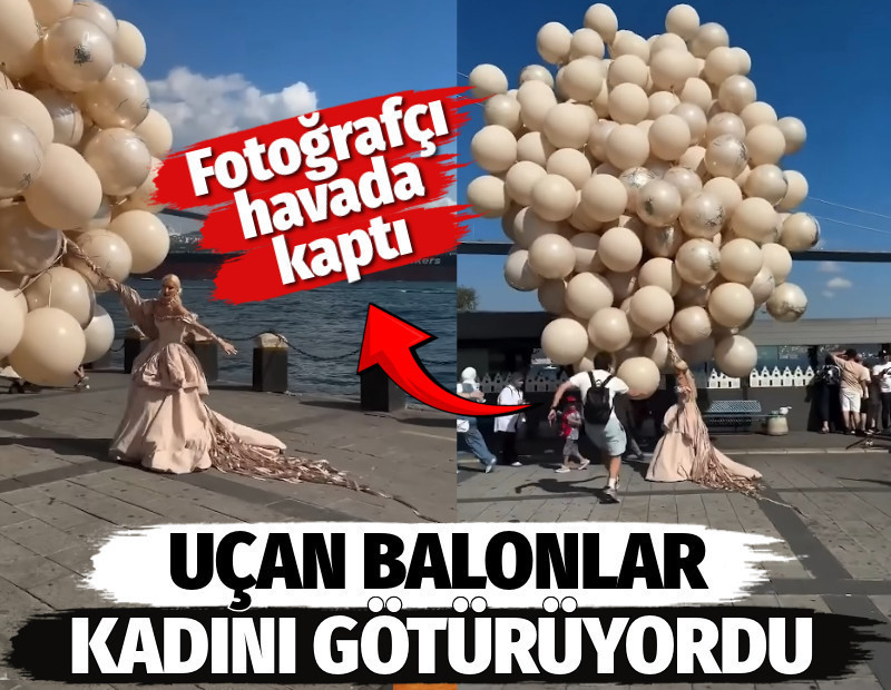 Uçan balonlar kadını götürüyordu. Fotoğrafçı havada kaptı