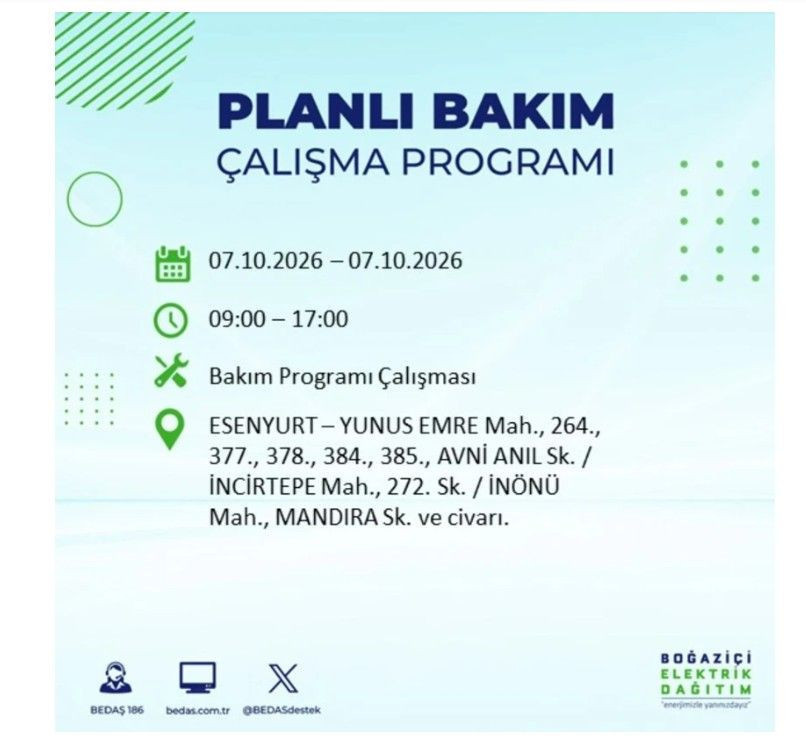 İstanbul’un 25 ilçesi bugün karanlığa gömülecek. İlçe ilçe saat saat duyuruldu - Resim: 36