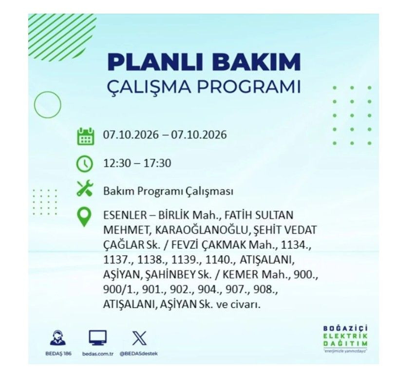 İstanbul’un 25 ilçesi bugün karanlığa gömülecek. İlçe ilçe saat saat duyuruldu - Resim: 29