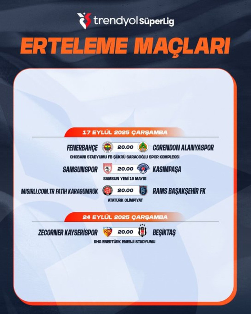 Süper Lig'de ertelenen maçlar ne zaman oynanacak? - Resim : 1