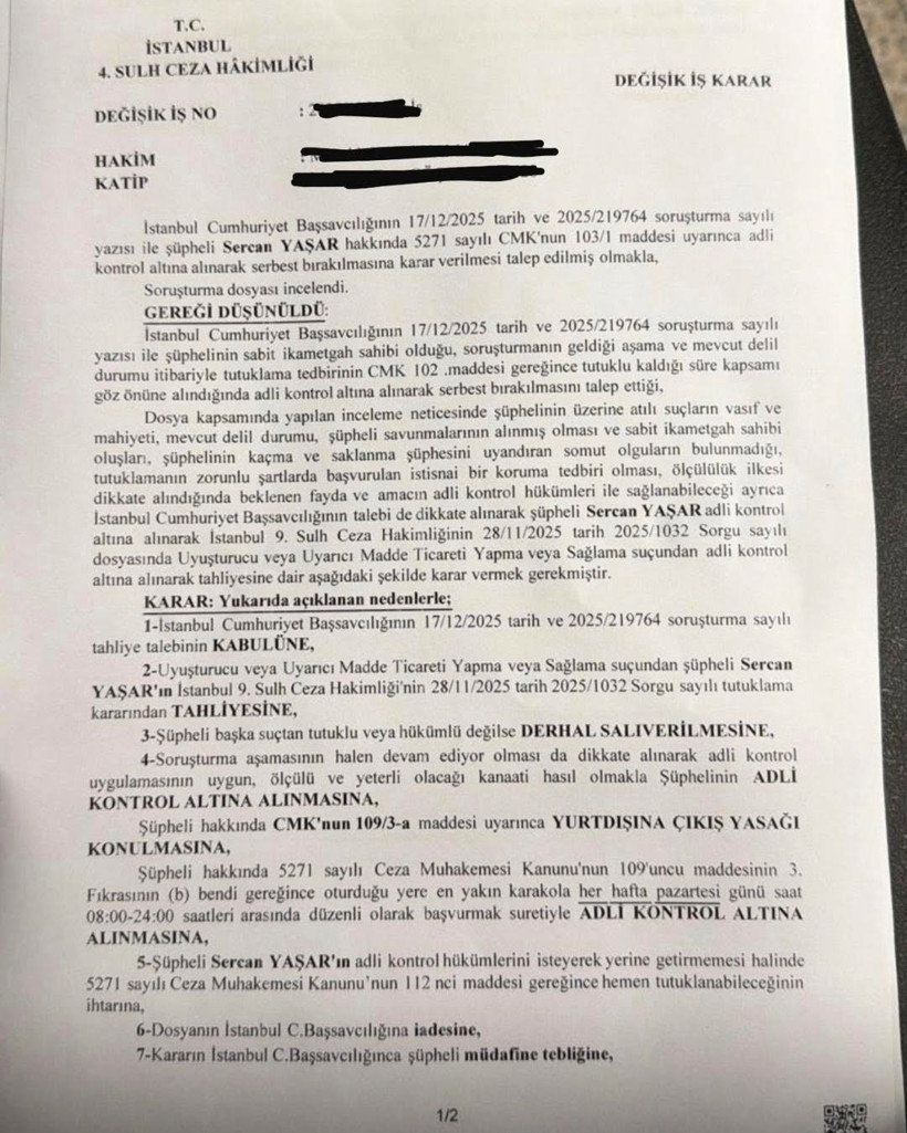 Sercan Yaşar iddiaları reddetti, hakkındaki kararın belgesini paylaştı - Resim : 1