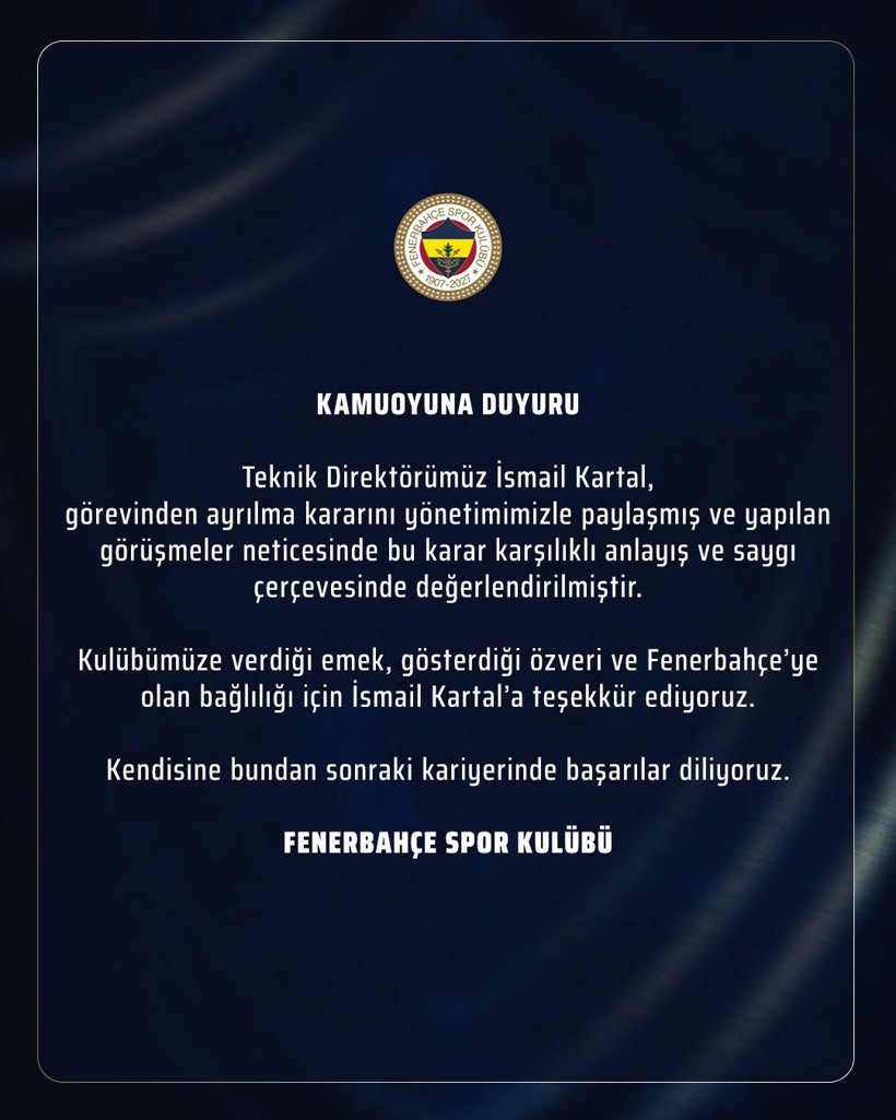 İsmail Kartal'ın istifasını Fenerbahçe kabul etti. Aziz Yıldırım futbolcularla toplantıda - Resim : 1