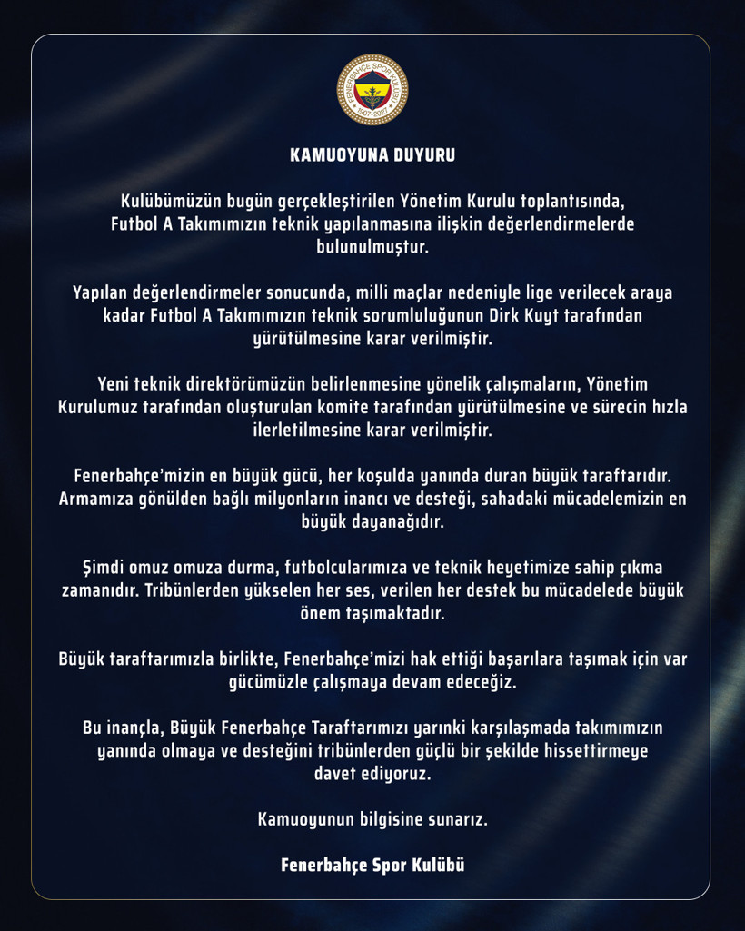 Fenerbahçe yeni hocasını açıkladı. Milli araya kadar o yönetecek - Resim : 1