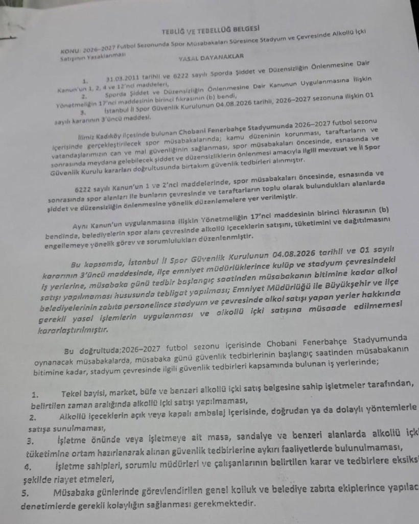 Kadıköy’de maç günü alkol alacaklara kötü haber. Yasak saatleri açıklandı - Resim : 1