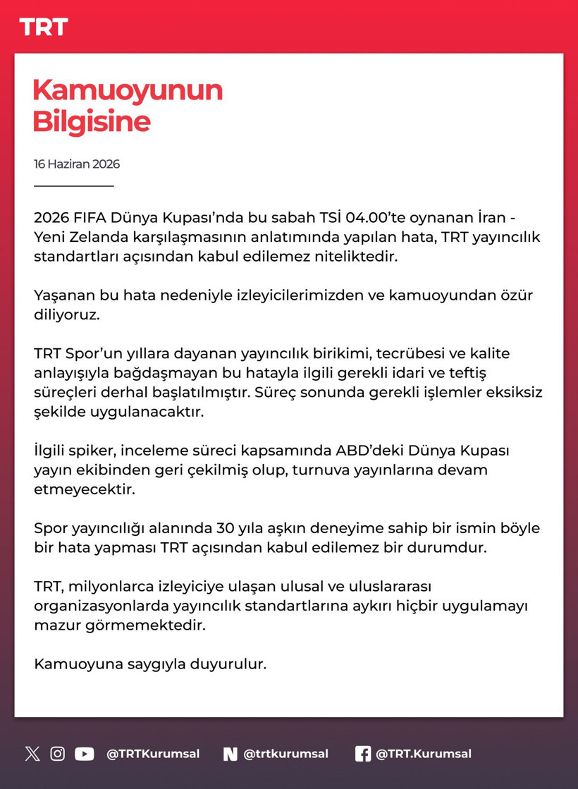 TRT, Dünya Kupası'nda skandala imza atan spikeri görevden aldı - Resim : 1