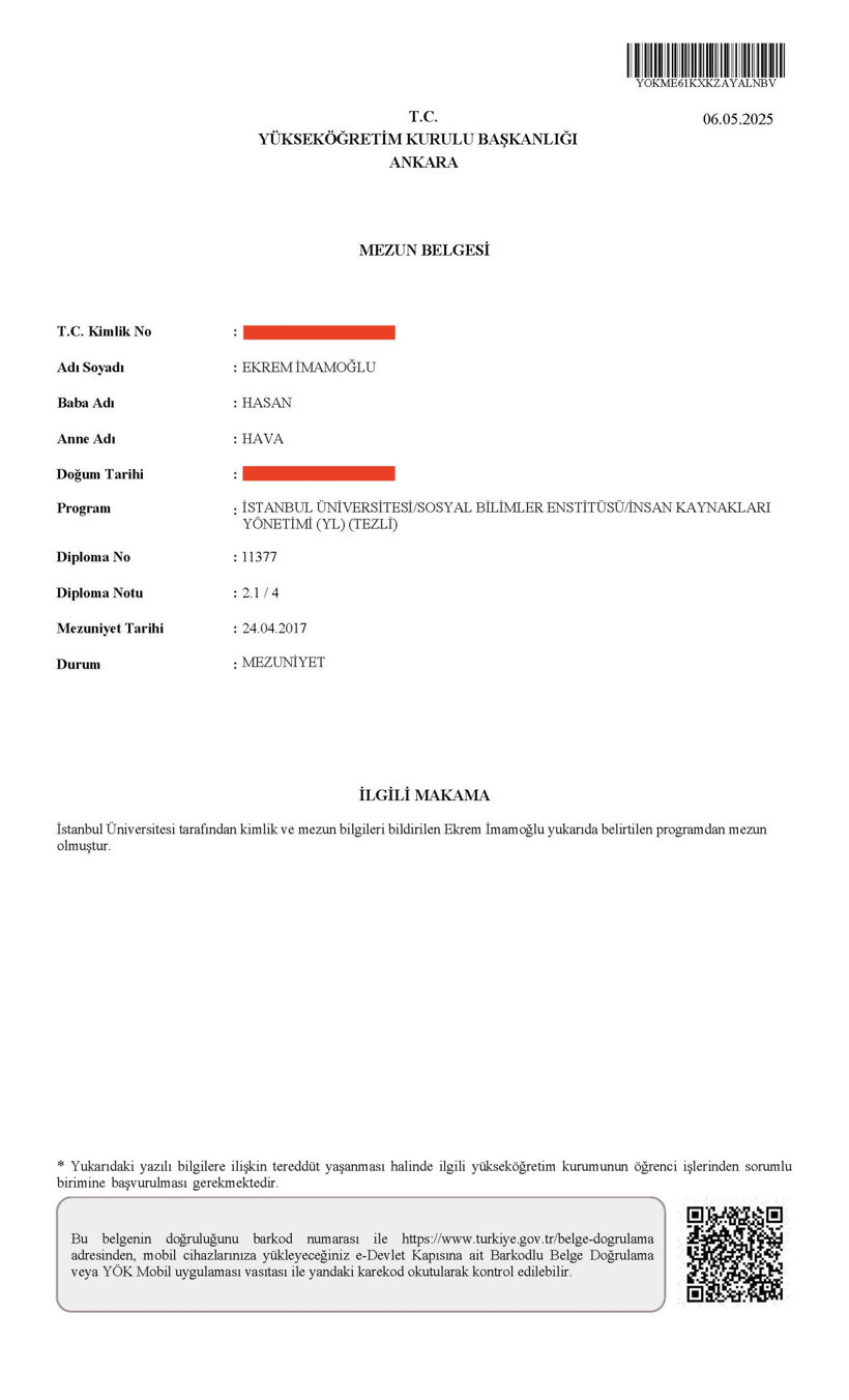 İmamoğlu'nun üniversite diploması veri tabanından silindi, yüksek lisans 'unutuldu' - Resim : 1