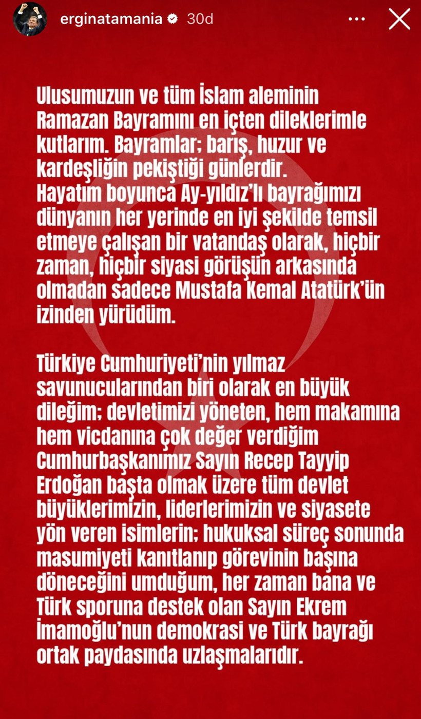 Ergin Ataman'dan İmamoğlu ve Erdoğan paylaşımı: 'En büyük dileğim' diyerek açıkladı - Resim : 1