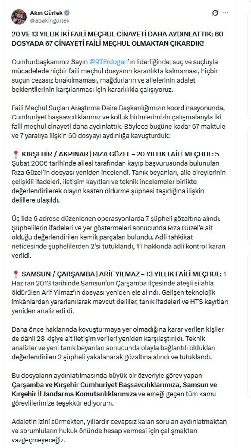 Bakan Akın Gürlek açıkladı. 20 ve 13 yıllık cinayetlerin sırrı çözüldü - Resim : 3