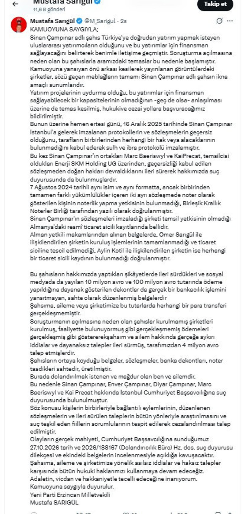 Mustafa Sarıg&uuml;l&rsquo;&uuml;n adliyeye neden gittiği ortaya &ccedil;ıktı. 5 kişi hakkında su&ccedil; duyurusu - Resim : 2