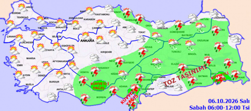 Meteoroloji tek tek a&ccedil;ıkladı. 46 ilde sağanak 19 ilde sarı alarm (6 Ekim 2026) - Resim : 2