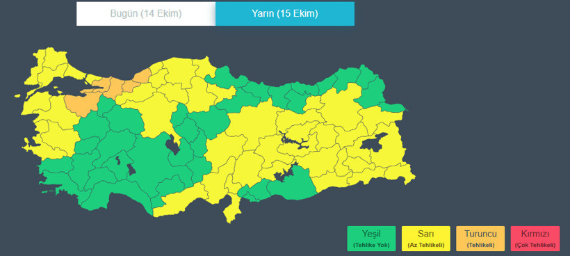 Sağanak yağışa karşı bugün İstanbul dahil 42 ilde sarı 6 ilde turuncu alarm - Resim : 2