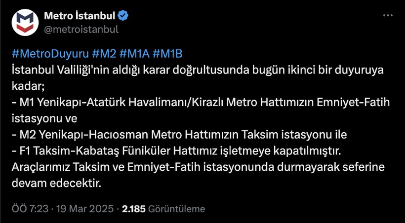 İstanbul'da Taksim ve Emniyet- Fatih metro istasyonları işletmeye kapatıldı - Resim : 1