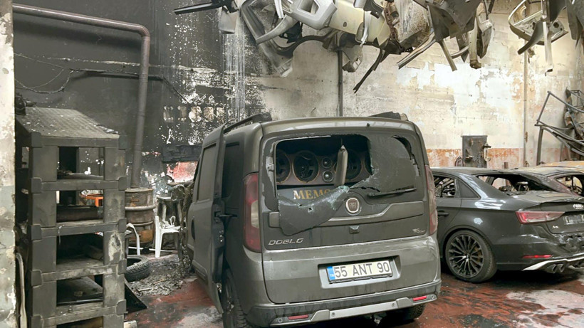 Tamirhane alevlere teslim oldu: 6 araç küle döndü - Resim : 1