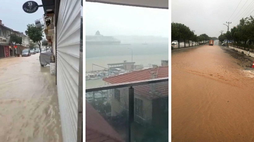 İzmir’de sağanak alarmı: Yollar göle döndü, denizin rengi değişti - Resim : 1