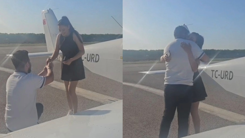 Havada evlilik teklifi! 'Diz çökmemek için yaptın bunu değil mi' - Resim : 2