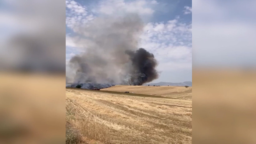 Balya makinesinden başladı, 100 dönüm araziyi kül etti - Resim : 1