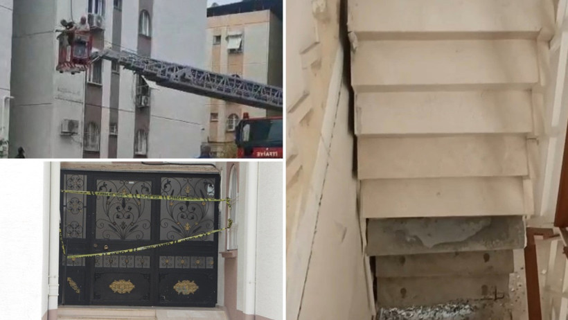 Daha önce çatlaklar olan binada şimdi de merdiven çöktü: 10 kişi mahsur kaldı - Resim : 1