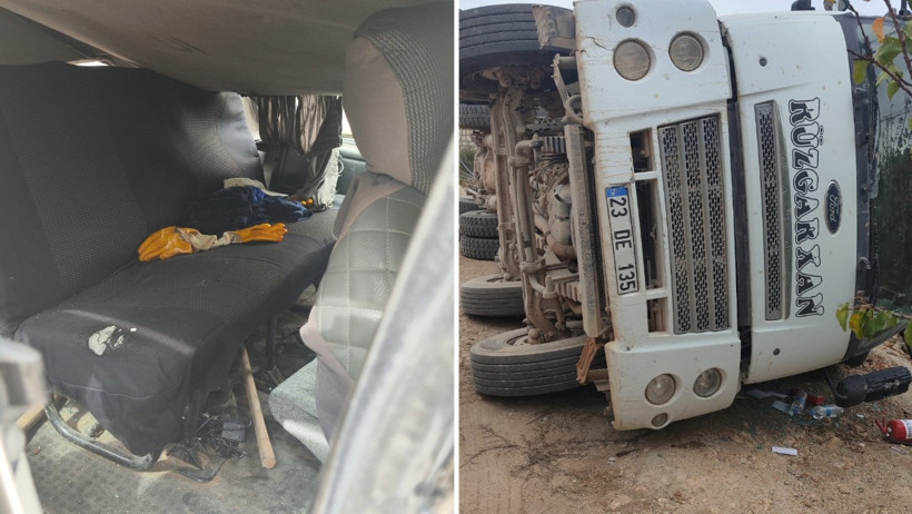 Mardin’de kum yüklü kamyon minibüsün üzerine devrildi - Resim : 1