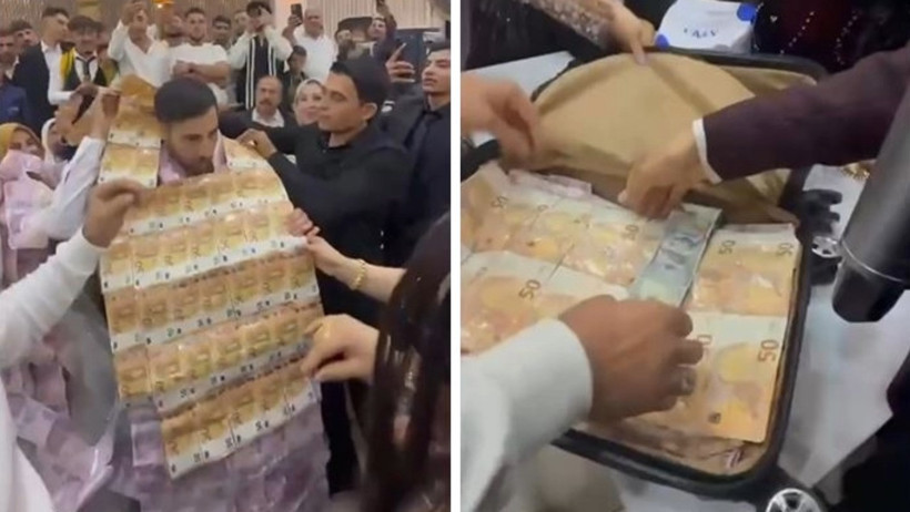 Düğünde gelin ve damada paradan yelek giydirip, taç taktılar - Resim : 1